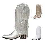 Bottines mi-hautes pour femme avec franges tendance et originales, argent métallique, 37 EU