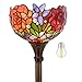 Tiffany Style Torchieres Floor Lamp Table Desk Standing Lighting Wide 10 Tall 66 Inch Stained Glass Red Rose Design Lampshade for Living Room Bedroom Antique S001 WERFACTORY