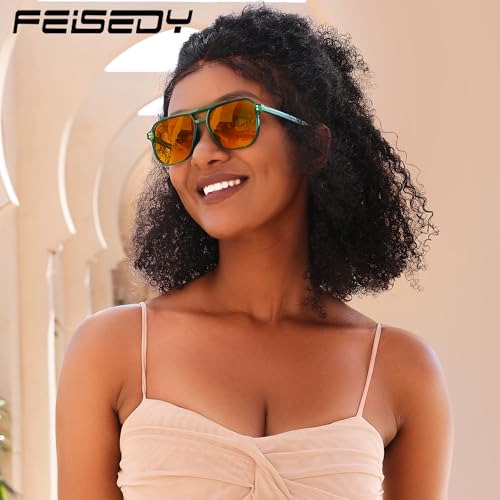 Image of FEISEDY Retro 70s Blue Light Filter Glasses 99.99% Blue Light Blocking Gaming Glasses Computer Glasses for Men Women Amber Tinted G2835