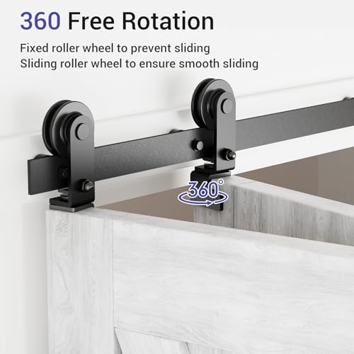 CCJH 30" Bi-Folding Sliding Barn Door Hardware Kit for 2 Doors,Slide Smoothly Quietly,Black Track Top Mount Roller,No Door by CCJH - Image 4