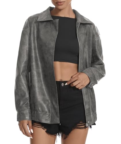 Casly Lamiit Leather Jacket Women Faux Oversized Zip Up Motorcycle