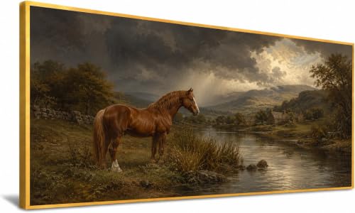 JILLICK Chestnut Horse Framed Wall Art Moody River Landscape