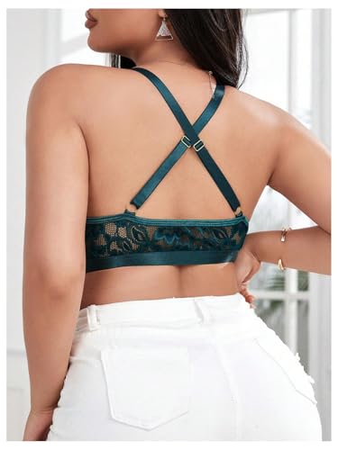 Image of MakeMeChic Women's Plus Size Lace Bralette Front Closure Bras Wireless Deep V Triangle Sexy Lace Bra