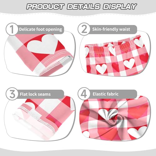 Red Heart Plaid Print Girls Leggings Ultra Soft Compression Yoga Gym Pants for Kids 4-10T3