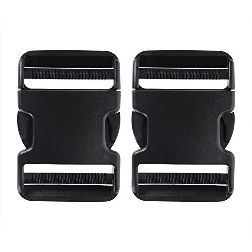 PENTA ANGEL 2Pcs 50mm/2 inch Black Plastic Buckle Clips Heavy Duty Dual Adjustable Buckles Craft Webbing Quick Side Release Buckles for Luggage Straps Pet Collar Backpack Repairing
