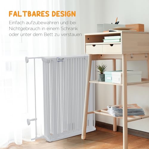 PawHut Welpenauslauf faltbar 90cm Hoch Freilaufgehege mit 8 Paneelen, Welpenlaufstall mit abschließbarer Tür, Hundelaufstall für drinnen und draußen, für mittelgroße Hunde, 154x154x90 cm, Weiß