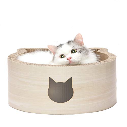 Necoichi Cat-Headed Scratcher Bed (Birch, Regular) | Cardboard Cat Scratcher Bowls for Indoor Cats - Cat Scratching Board, Cat Scratch Pad Reversible Usability and Extra Comfort for Lounge by 猫壱 - Used condition - US$31.58
