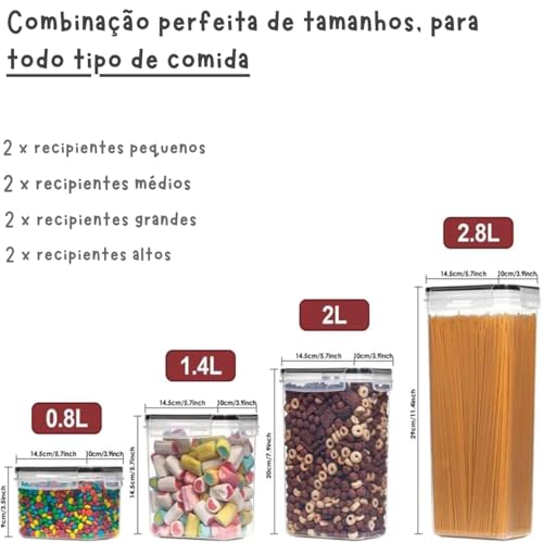 Kit 8 Potes De Plastico Com Tampa Hermético Porta Alimentos Mantimentos Armário Cozinha Kit Com 8