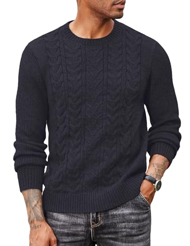 COOFANDY Men's Cable Knit Sweater Pullover