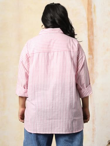 Image of HIGH Star Oversized Striped Cotton Shirt for Women | Stylish Tops for Women | Comfortable and Trendy Casual Shirt