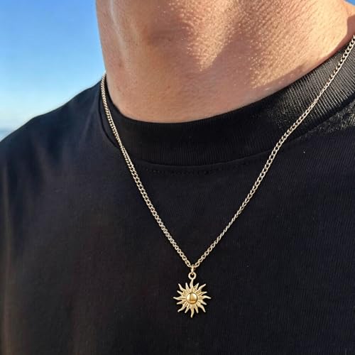 Image of GINAZL Sun Necklace for Men Mens Necklaces Anniversary Birsthday Gifts for Men Him Boyfriends Summer Surfer Pendant Necklaces