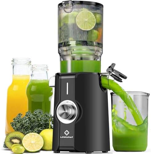 LINKChef Extractor de Zumos y Verduras, 115mm, 1.2L, Licuadora Frutas Verduras, 200W Slow Juicer Machine, Cold Press Juicer Prensado en Frio, Fácil Usar Montar, Sin BPA, Negro LINKChef Extractor de Zumos y Verduras, 115mm, 1.2L, Licuadora Frutas Verduras, 200W Slow Juicer Machine, Cold Press Juicer Prensado en Frio, Fácil Usar Montar, Sin BPA, Negro