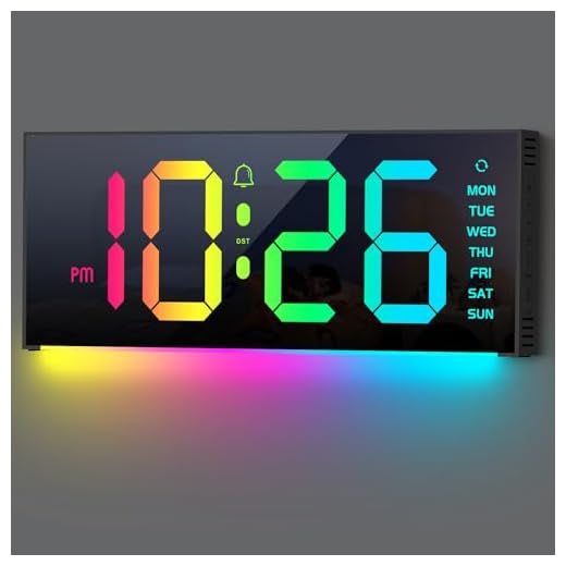 13" Digital Wall Clock Large Display, Alarm Clock with 12 RGB Colors Changing Remote Control, LED Clocks with Night Lights for Living Room Bedroom Office Wall Decor, Black(Not Including Adapter)