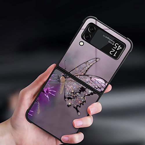 Carloca Compatible With Samsung Galaxy Z Flip 3 5G Case,Diamond Shiny Butterfly Identity Graphic Design Shockproof Anti-Scratch Hard Acrylic Case For Samsung Galaxy Z Flip 3 5G #TOP4