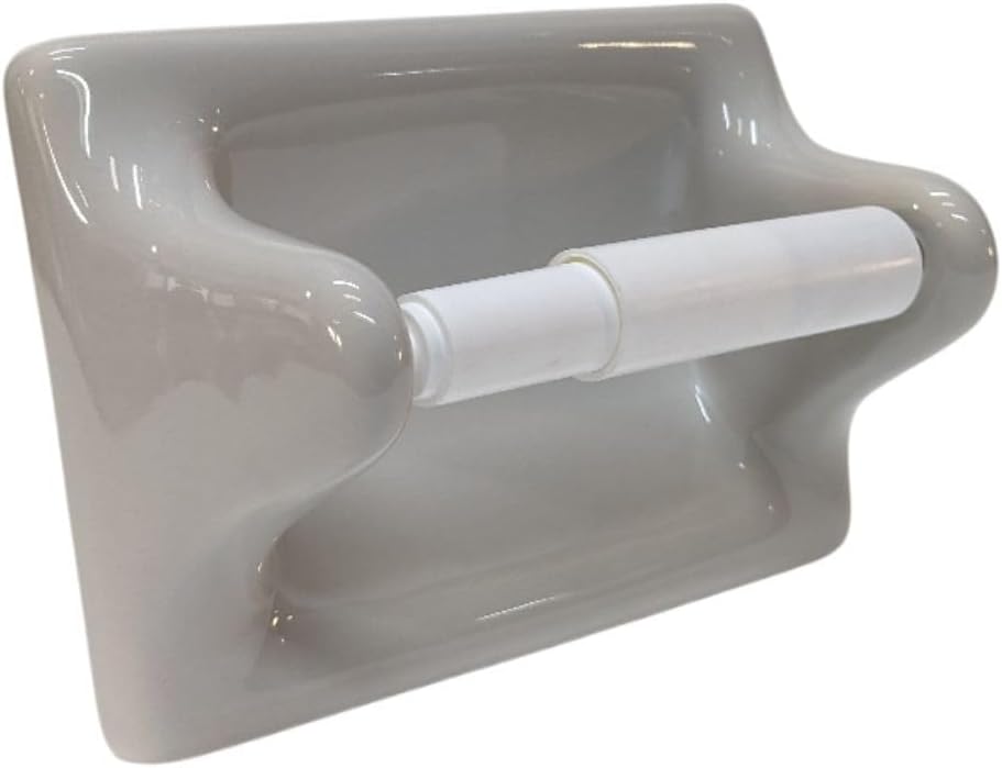 Ceramic Toilet Paper Holder Thinset Installation Wall Mount Niche Bathroom Tissue Roll (White Glossy, 6" x 5")