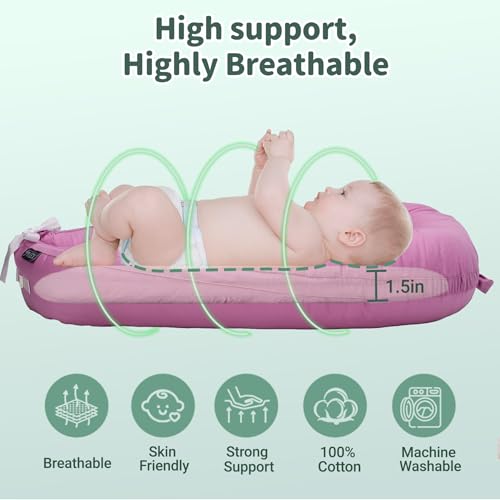 Image of XZV Infant Support Cushions | Baby Lounger | Cotton Infant Lounger | Reversible Adjustable Portable Floor Lounger | Supervised Awake Only No Sleeping | Soft Breathable Washable Cover (Cranberry)
