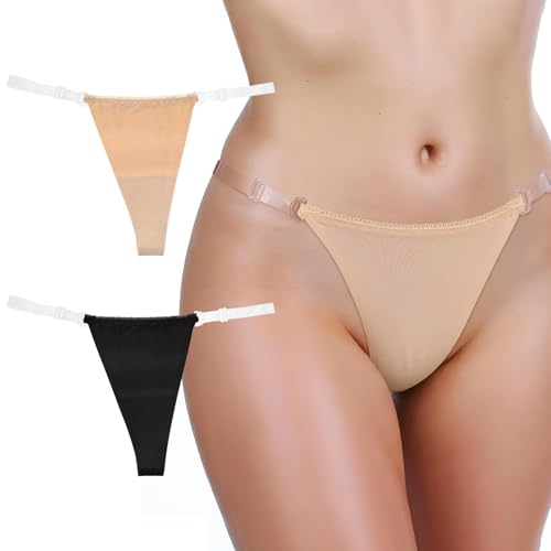 2 Piece Cotton G String Thongs For Women Clear Strap No Show Womens G-String Underwear Thong Invisible Stretch Panties Sexy Size:M