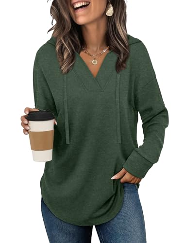 Image of Sampeel Hoodies for Women Trendy Fall Fashion 2025 V Neck Oversized Sweatshirt Plus Size Tops Clothes