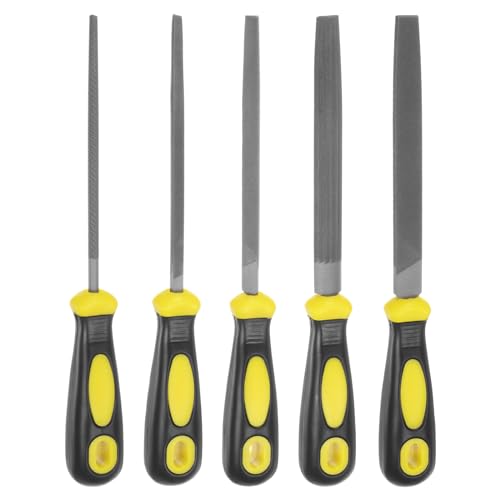 sourcing map 5pcs Metal File Set 6" High Carbon Steel Double Medium Cut Half Round Flat Triangle Square Round Hand Rasp Files with Plastic Handle for Deburring and Removing Material