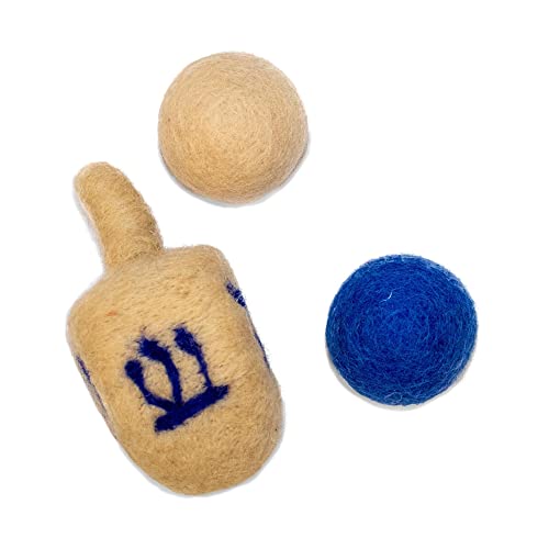 Midlee Hanukkah Felt Wool Cat Toy Set- 2 Balls & Dreidel