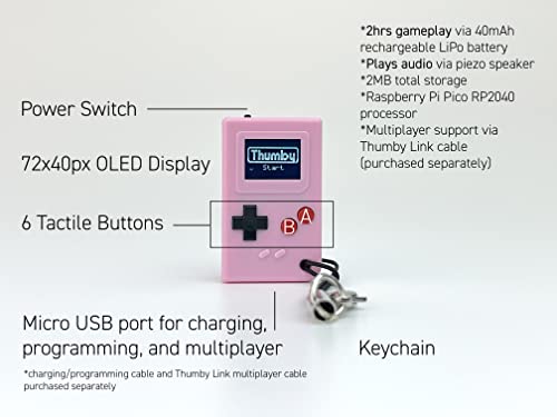 Image of | Thumby Programmable Game Console Keychain - Retro Gaming Fun Mini-Console, STEM Learning, USB Rechargeable, 5 Preloaded Games (Pink