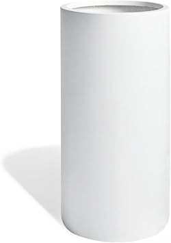 KUTE NEST 19.5" H x 9.8" D Premium Tubo Fiberstone Cylinder Tall Planter for Outdoor & Indoor Plants, Ideal for Snake Plants & House Plants, Included 2 Extra Coco Mats White, 8.2" Pot Opening
