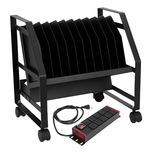 Dyna-Living Laptop Charging Cart 10 Device Open Laptop Charging Station for Classroom Mobile iPad Charging Cart with Removable Wheels for Desktop or Under Desk Use