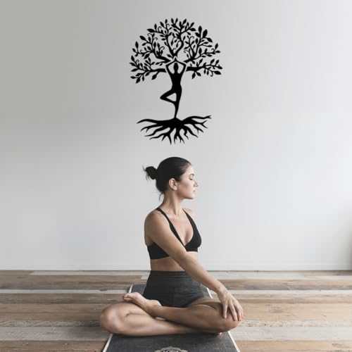 SUPERDANT Pegatinas de pared de yoga con diseño de árbol de la vida, adhesivos de pared de vinilo, para yoga, dormitorio, sala de estar