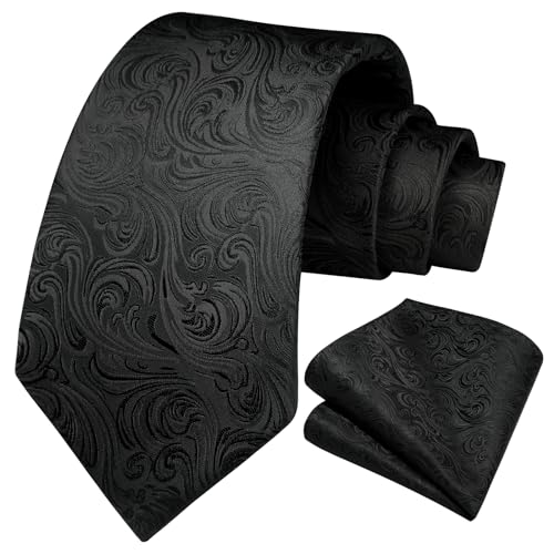 Image of HISDERN Ties for Men Paisley Floral Tie Handkerchief Classic Woven Business Formal Necktie and Pocket Square Set Wedding