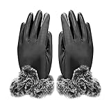 Luckywaqng Full funktionsfähiger HandyBildschirm Damen Lederhandschuhe Winterriiten warm Wind und Wasser mit Fleece Schneeomono für Damen (Black, One Size)