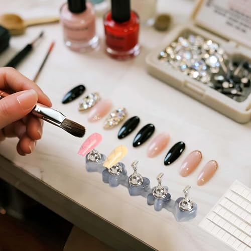 Nägel Tipps Halter,Nagel Display Ständer mit 96 Stück Nagelkunst-Knete,Magnetische Nagelspitzen Halter,Acryl Nägel Kunst Praxis Ständer für Heimwerker, Salonbedarf und Anfänger (Grau)
