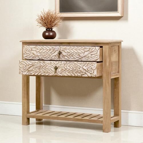 Image of The Attic Jodhpur Console Table, Console Table for Living Room Foyer, Natural + White Matte Finish
