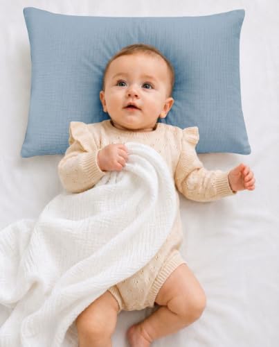 Image of Toddler Pillowcases for 13 inchx18 inch Pillow 2 Pack, Muslin Small Toddler Baby Kids Travel Pillow Covers for Boys Girls with Envelope Closure (Costume Blue, 13 x 18 Inch)