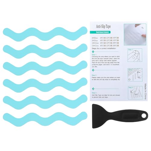 PATIKIL Bathtub Non Slip Stickers 7.87x0.79 Inch, 6 Pack S-Shape Safety Shower Floor Anti Slip Stickers with Adhesive Decals Scraper for Bath Tub Shower Floor Stair, Blue