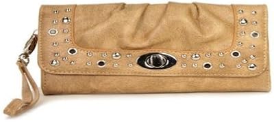 Tan Studded Turnlock Wristlet Wallet