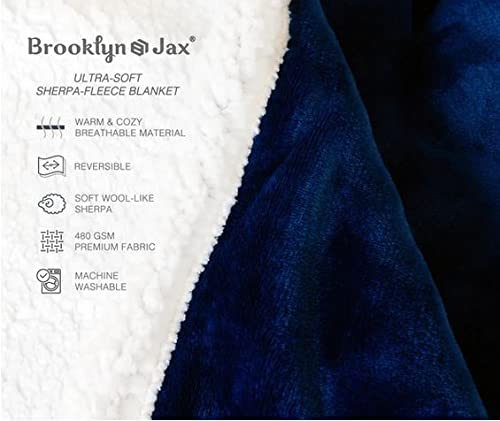 Brooklyn + Jax Sherpa-Fleece Decke – Wendbar, Superweich & Kuschelig | Größe 125 X 150 Cm (Überwurf) In Dunkelblau
