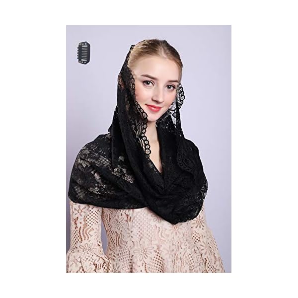 Soft and Comfortable Mantilla Veils 5 Colors Spanish Style Lace Infinity Veil Mantilla Latin, Black, 43.3X24.4 inches. - Image 3