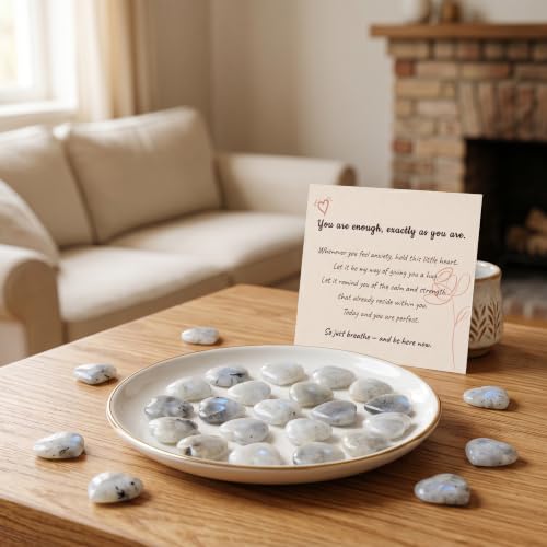 Image of QINJIEJIE 20 PCS Moonstone Heart Crystal Labradorite Healing Crystals Natural Cute Stones Pocket Healing Palm Love Bulk Set Wholesale Reiki Energy Balancing Meditation Mother's Day Gift