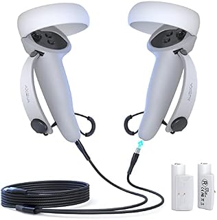 AUBIKA Pokrowiec na kontroler do Meta/Oculus Quest 2, z kablem do ładowania i baterią (1000 mAh X2), regulowany do różnych rozmiarów dłoni - biały