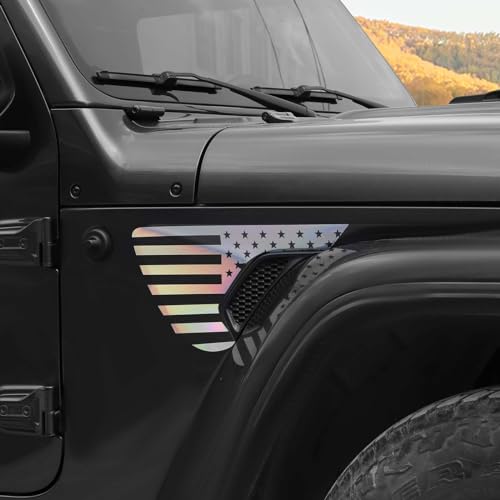 Image of Side Fender Vent Sticker US Flag Decals Vinyl Sticker Compatible with Jeep Wrangler JL JLU Gladiator JT 4xe 2025-2018 2pcs(Flash)