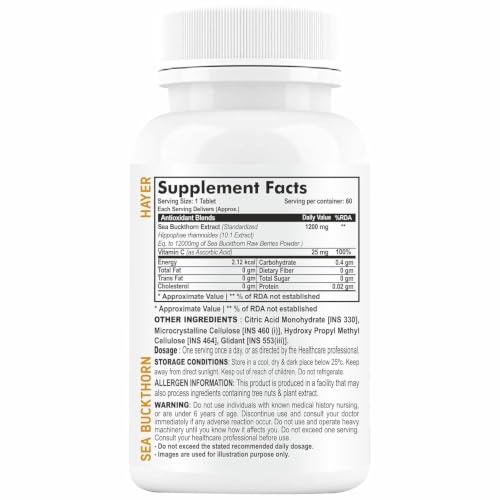 Image of Hayer Sea Buckthorn Seabuckthorn, Help boost Omega 3,6,7,9 Levels 99% High Strength Sea Buckthorn Supplement 120 Tablets