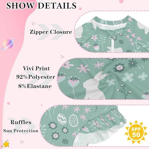 CaTaKu Girls Swimsuit One Piece Rash Guard Easter Bunnies Rabbits Kids Bathing Suit Long Sleeve UPF 50+ Swimwear 3-12T4