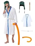 Takuvan 5PCS Christmas Vacation Cousin Eddie Costume Set White Robe Hat Belt Hose Props for Men Holiday Halloween Cosplay
