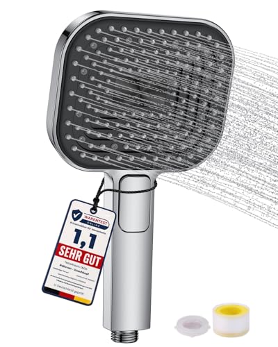 Duschkopf Wassersparend Duschbrause Groß 135mm Handbrause mit Antikalk-Funktion Lebensmittelechtes Silikon43% Wassereinsparung AirMix Brausekopf Dusche mit 3 Strahlarten Chrom (Ohne Schlauch)