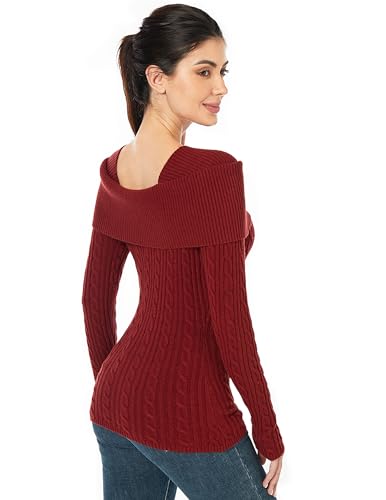 AmélieBoutik Women Off Shoulder Sweater Long Sleeve Cable Knit Fitted Pullover Sweater Tops2