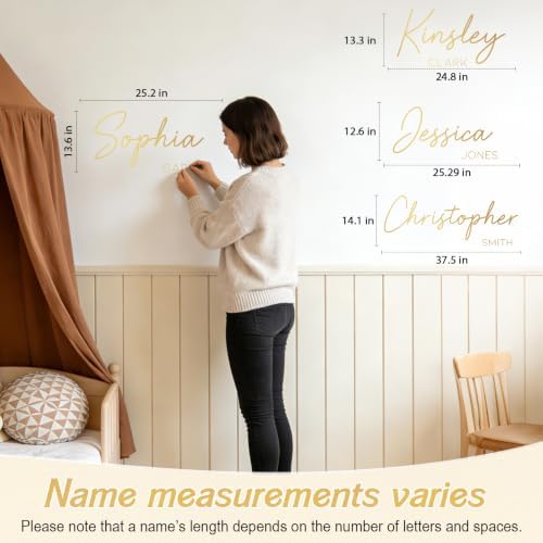 Boao Personalized Name Wall Decal Large Cursive Letter Stickers Big Alphabet Custom Stickers Nursery Wall Decal for Backdrop Bedroom Home Classroom DIY(Full Name Signature (cjks),Gold,Extra Large) - 2