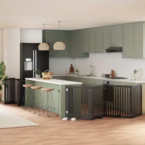 Vidaxl Cancello Cani Porta Pieghevole Nero 10 Pannelli 800 Cm Pioppo, Cancello Per Cani Con Porta, Cancello Per Cani Per Scale, Cancello Per Cuccioli - 2