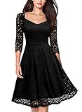 MISSMAY Women's Retro Floral Lace Half Sleeve V Neck Cocktail Bridesmaid Swing Dress, Small, Black