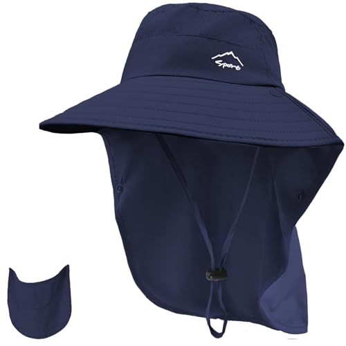 Image of Rosoz Sun Hat for Men Women with Neck Flap,Wide Brim UPF50+ Fishing Hat with Detachable Face Cover Outdoor Sun Protection Hat