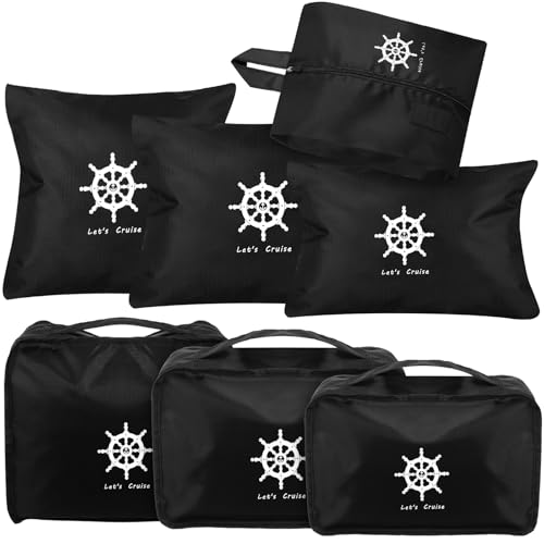 Aliceset Pacote com 7 organizadores de viagem Carnival Cruise Essentials 2025 para acessórios de viagem de cruzeiro, leve à prova d'água, conjunto de bolsas organizadoras de bagagem que economizam